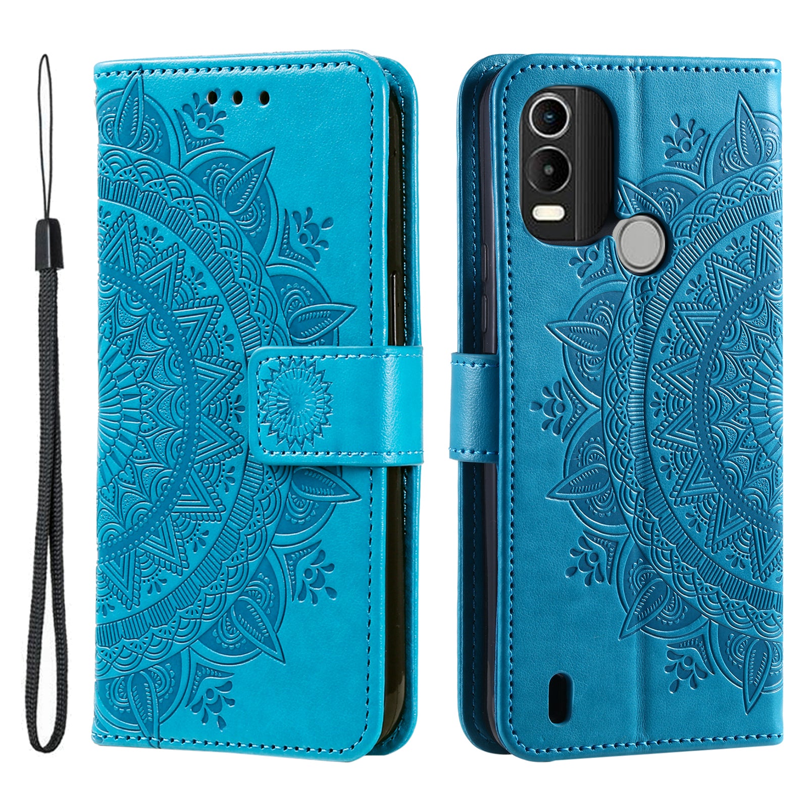For Nokia C21 Plus 4G Anti-fading Phone Case Magnetic Closure Wallet Stand Imprinted Mandala Flower Cover with Strap For Nokia C21 Plus 4G Anti-fading Phone Case Magnetic Closure Wallet Stand Imprinted Mandala Flower Cover with Strap
